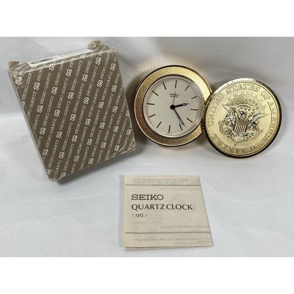 Seiko Quartz Twenty Dollar Gold Coin Alarm Desk Travel Clock Presidential Seal - Picture 1 of 13
